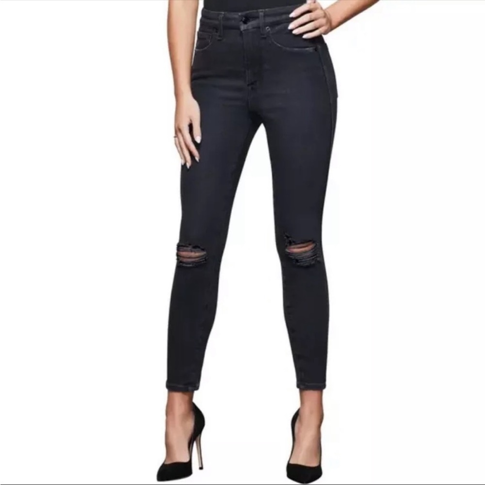 Good American Good Legs Ripped Black Skinny Jeans